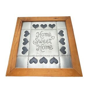 Home Sweet Home Punched Tin Farmhouse Wall Hanging Art Americana Handmade Hearts
